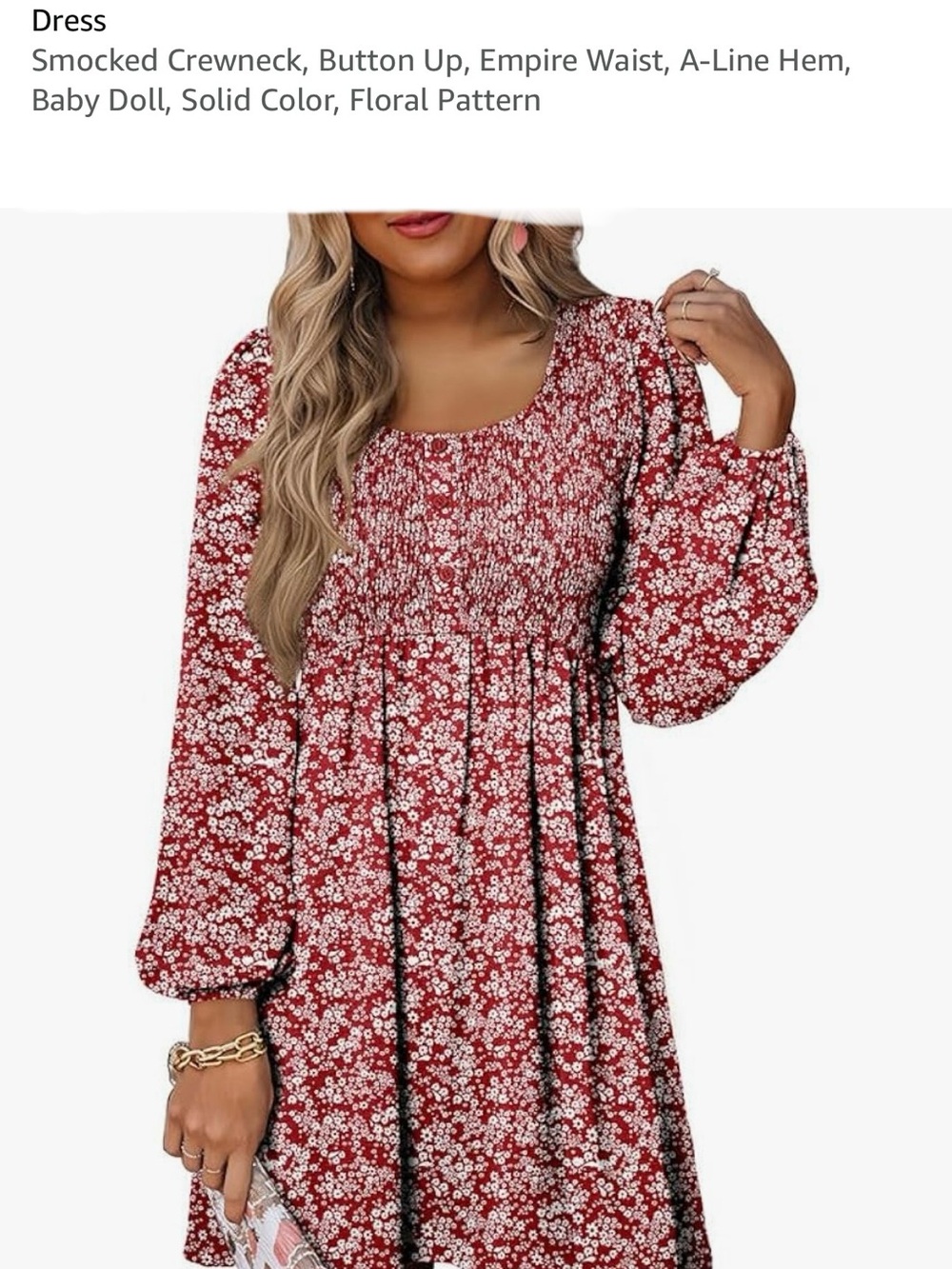 Dokotoo Smocked Empire Waist Floral Dress - Red Medium